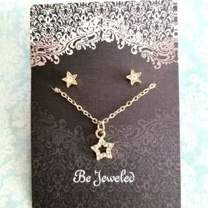 Rhinestoned Star Necklace & Earring Fashion Set